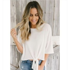 Soft Brushed Waffle Knit Knot Top